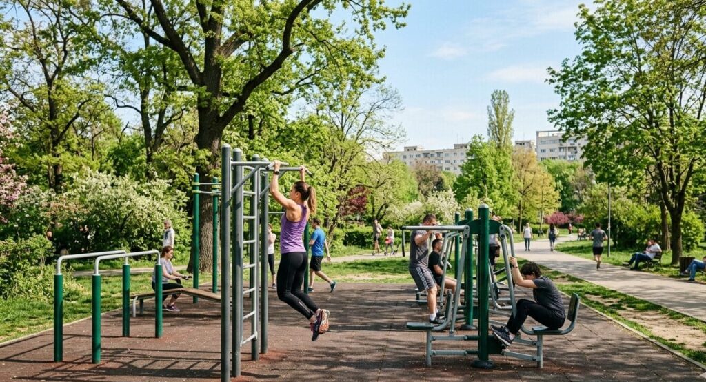 antrenament de fitness in parcul Moghioros
