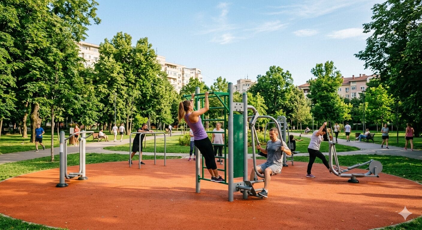 Sesiune de antrenament în aer liber într-un parc din Sector 6 București