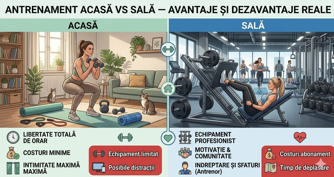 Antrenament acasă vs sală